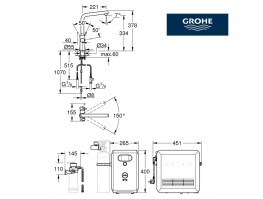 MEDIDAS GROHE BLUE FRESH MONOMANDO COCINA